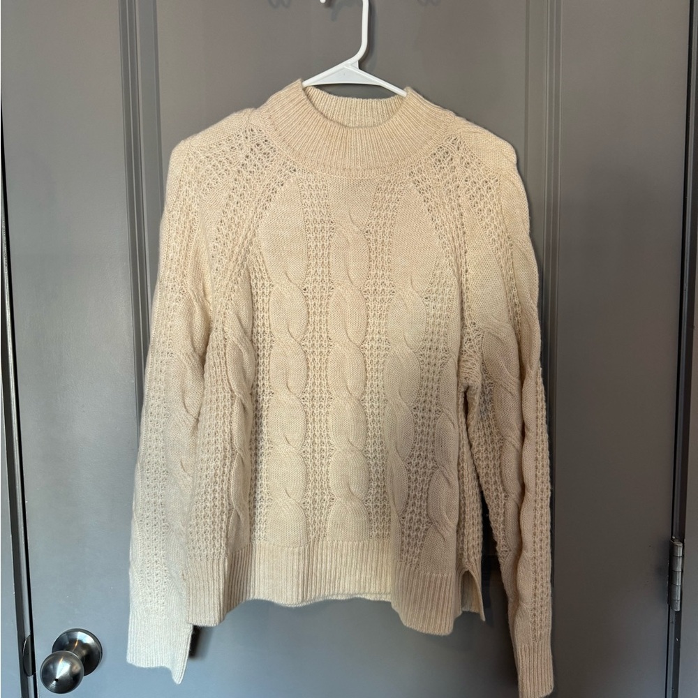 J. Crew Ivory Cable Knit Turtleneck Sweater